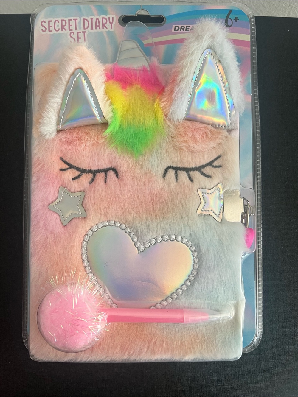 Fluffy Unicorn Secret Diary with Rainbow Mane - Pastel Pink